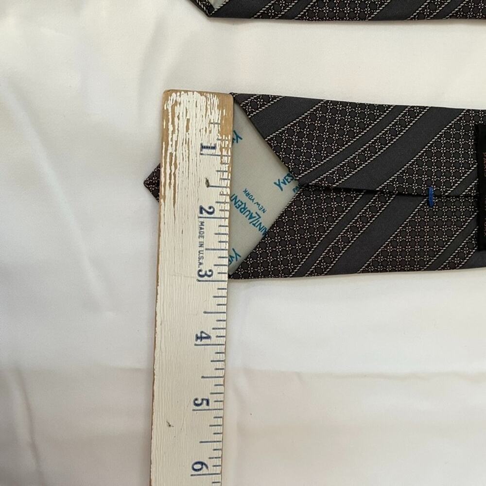 Yves Saint Laurent Mens Silk Neck Tie 54" Gray Geometric Print Wide Grey Stripes - Picture 6 of 9